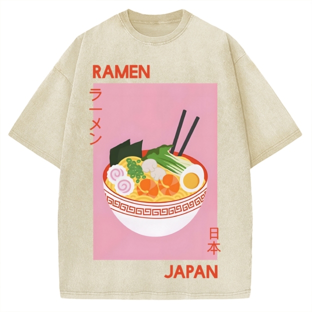Ramen Print Vintage Washed T-shirt