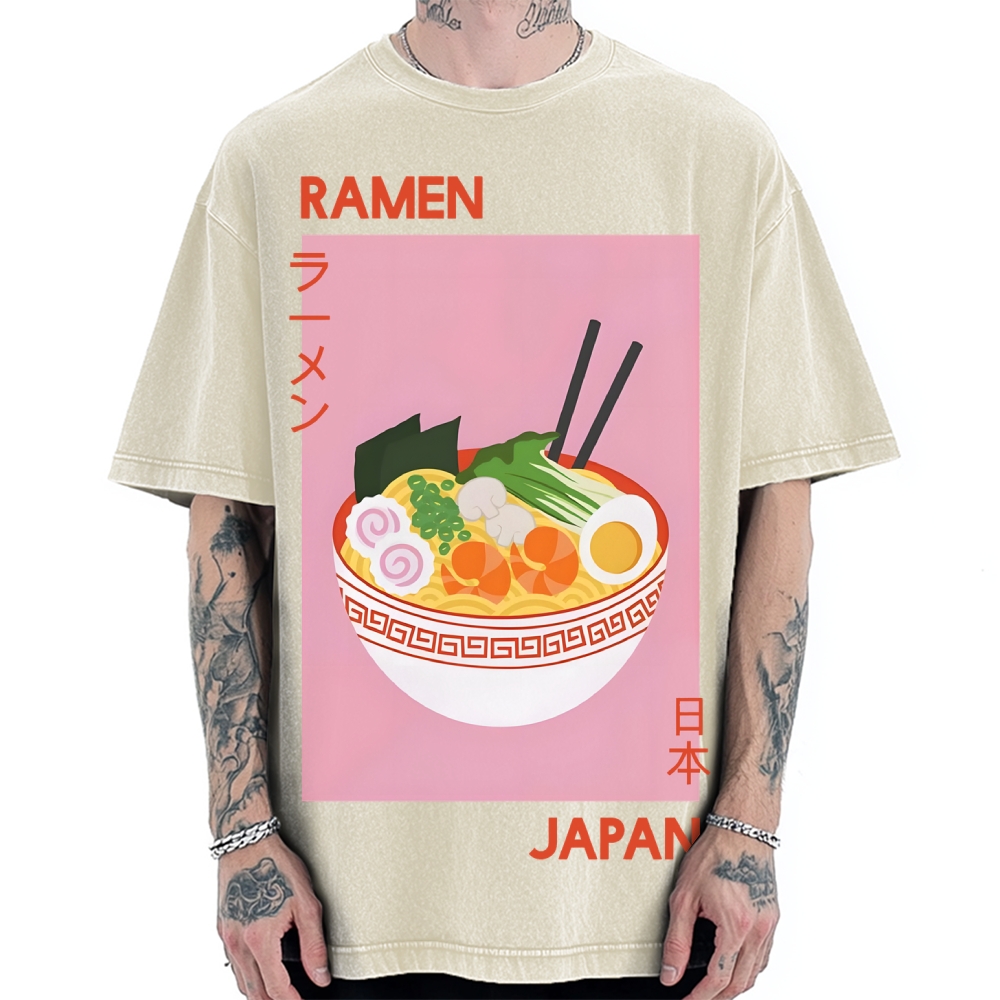 Ramen Print Vintage Washed T-shirt