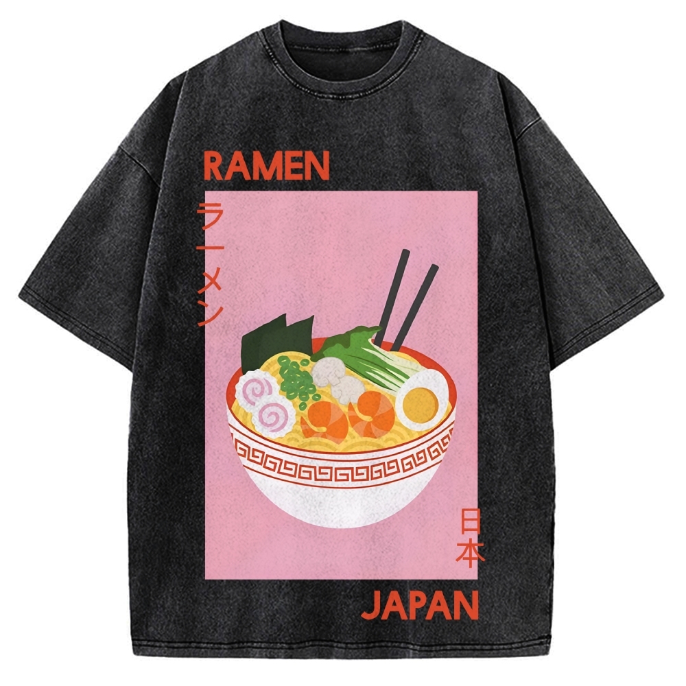 Ramen Print Vintage Washed T-shirt