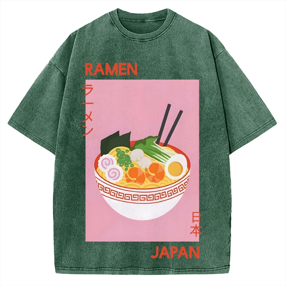 Ramen Print Vintage Washed T-shirt