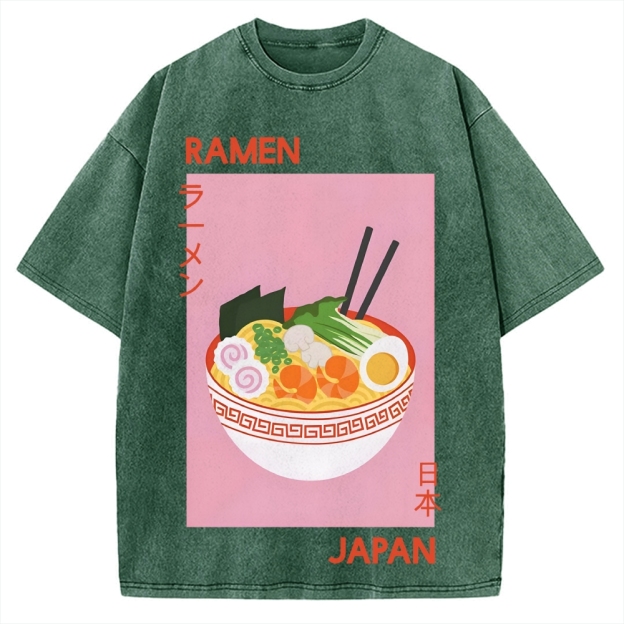 Ramen Print Vintage Washed T-shirt