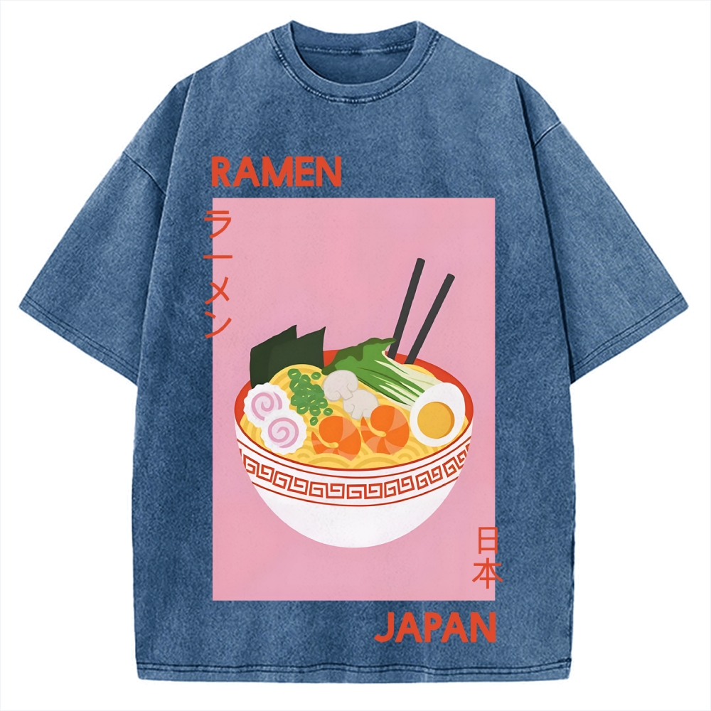 Ramen Print Vintage Washed T-shirt