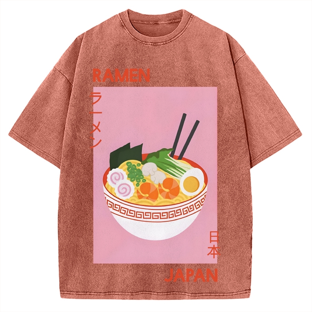 Ramen Print Vintage Washed T-shirt
