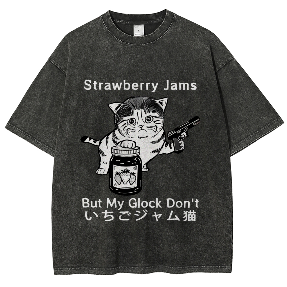 Strawberry Jam Cat Washed T-Shirt