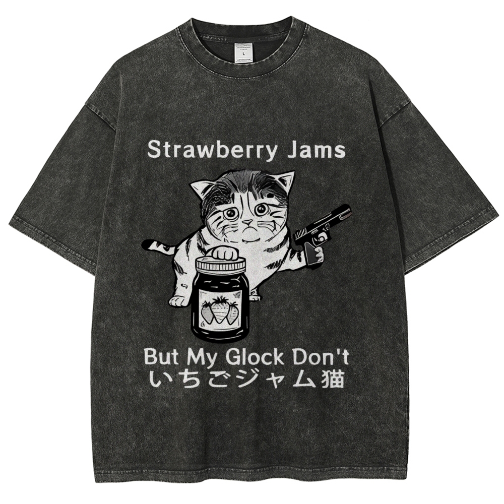 Strawberry Jam Cat Washed T-Shirt