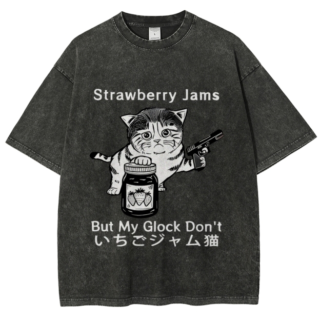 Strawberry Jam Cat Washed T-Shirt