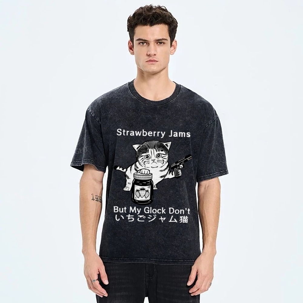 Strawberry Jam Cat Washed T-Shirt