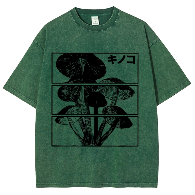 Japanese Mushrooms Washed T-Shirt