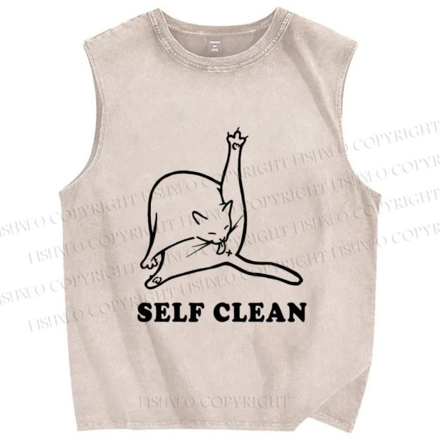 Unisex Cat Self Cleaning Printed Washed Tank Top