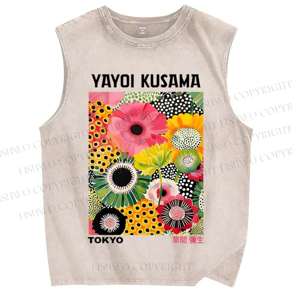 Unisex Flowers Yayoi Kusama Printed Washed Tank Top