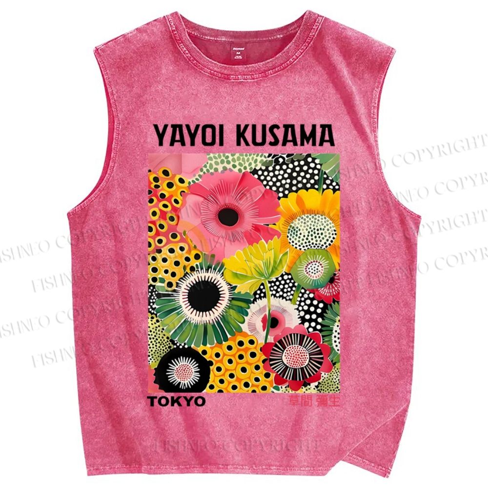 Unisex Flowers Yayoi Kusama Printed Washed Tank Top