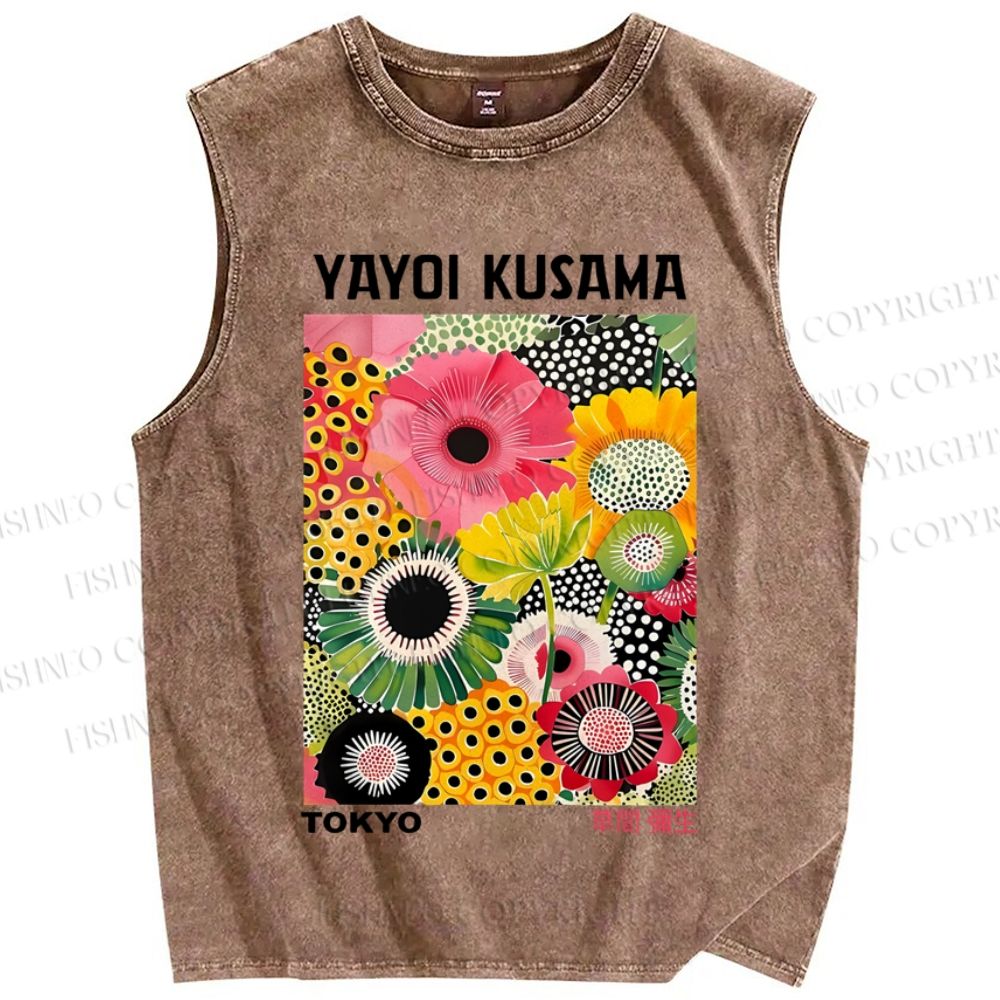 Unisex Flowers Yayoi Kusama Printed Washed Tank Top
