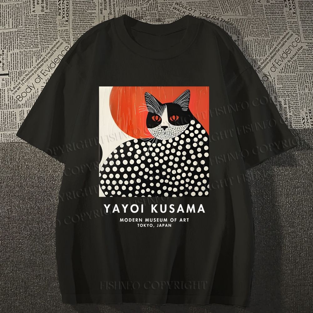 Unisex Yayoi Kusama Cat Printed Classic Cotton T-shirt