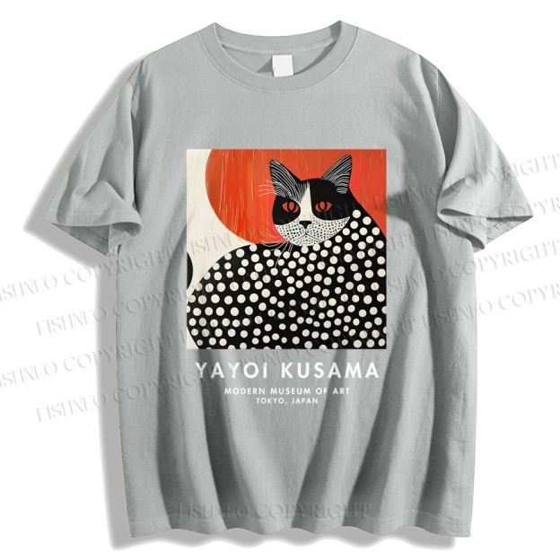 Unisex Yayoi Kusama Cat Printed Classic Cotton T-shirt