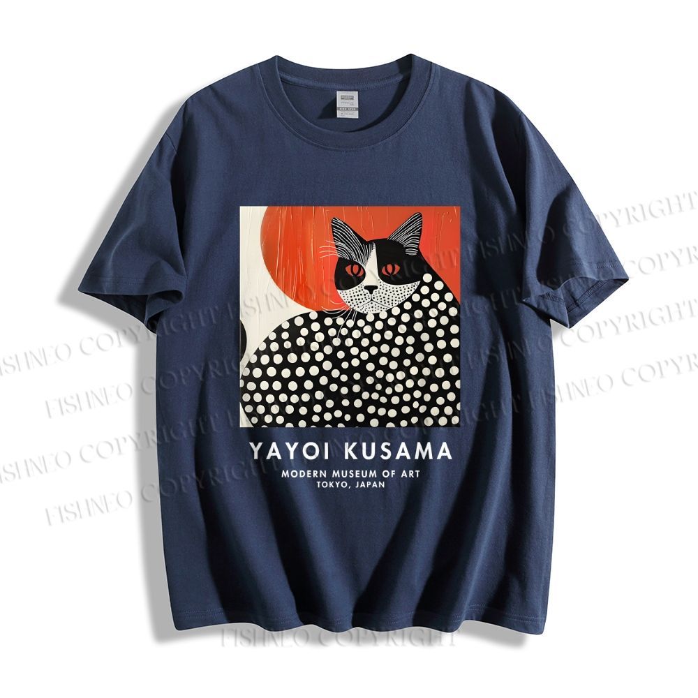 Unisex Yayoi Kusama Cat Printed Classic Cotton T-shirt
