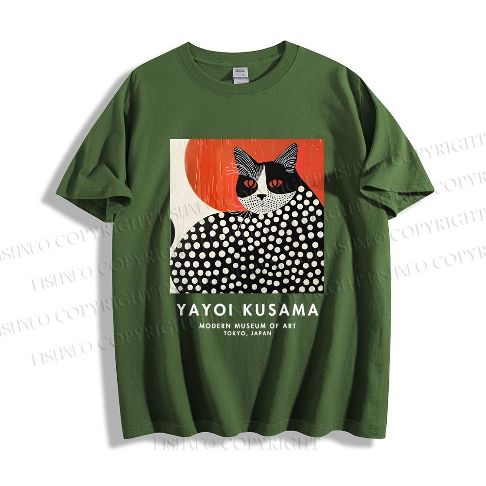 Unisex Yayoi Kusama Cat Printed Classic Cotton T-shirt