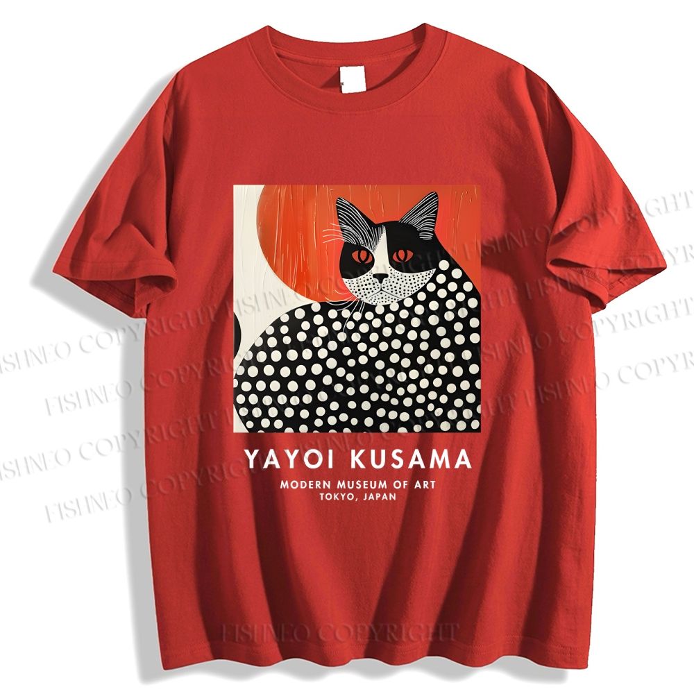 Unisex Yayoi Kusama Cat Printed Classic Cotton T-shirt