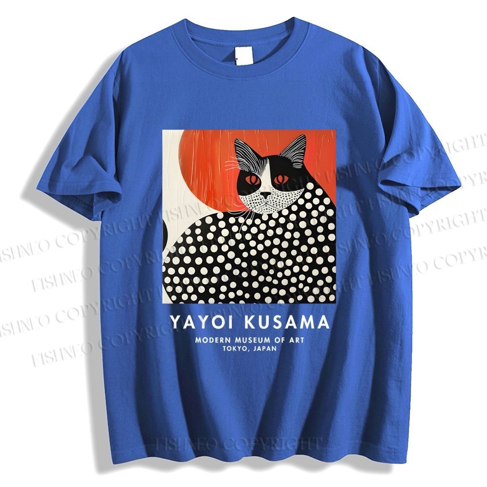 Unisex Yayoi Kusama Cat Printed Classic Cotton T-shirt