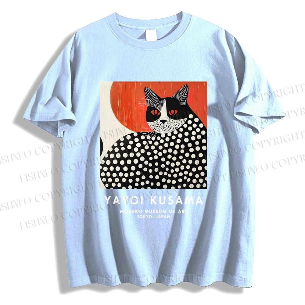 Unisex Yayoi Kusama Cat Printed Classic Cotton T-shirt