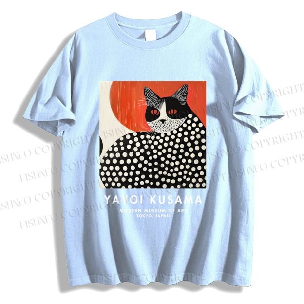 Unisex Yayoi Kusama Cat Printed Classic Cotton T-shirt