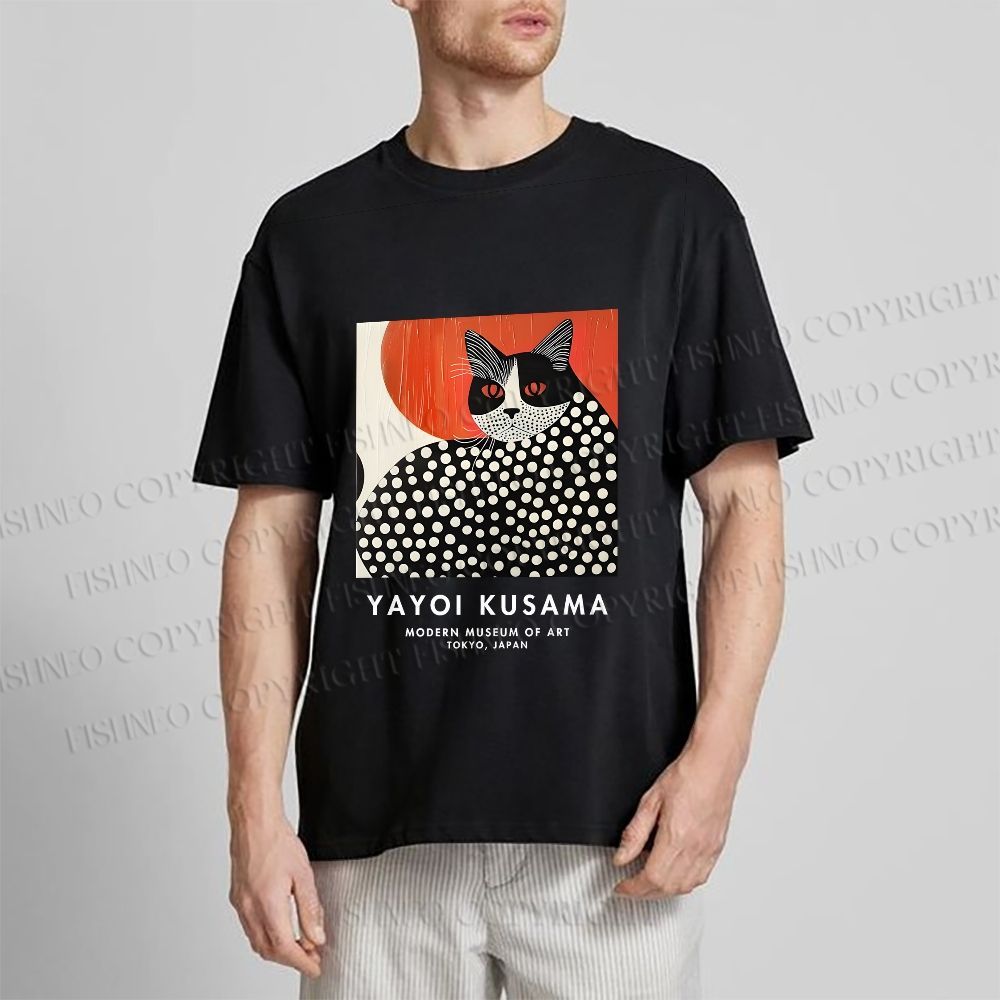 Unisex Yayoi Kusama Cat Printed Classic Cotton T-shirt