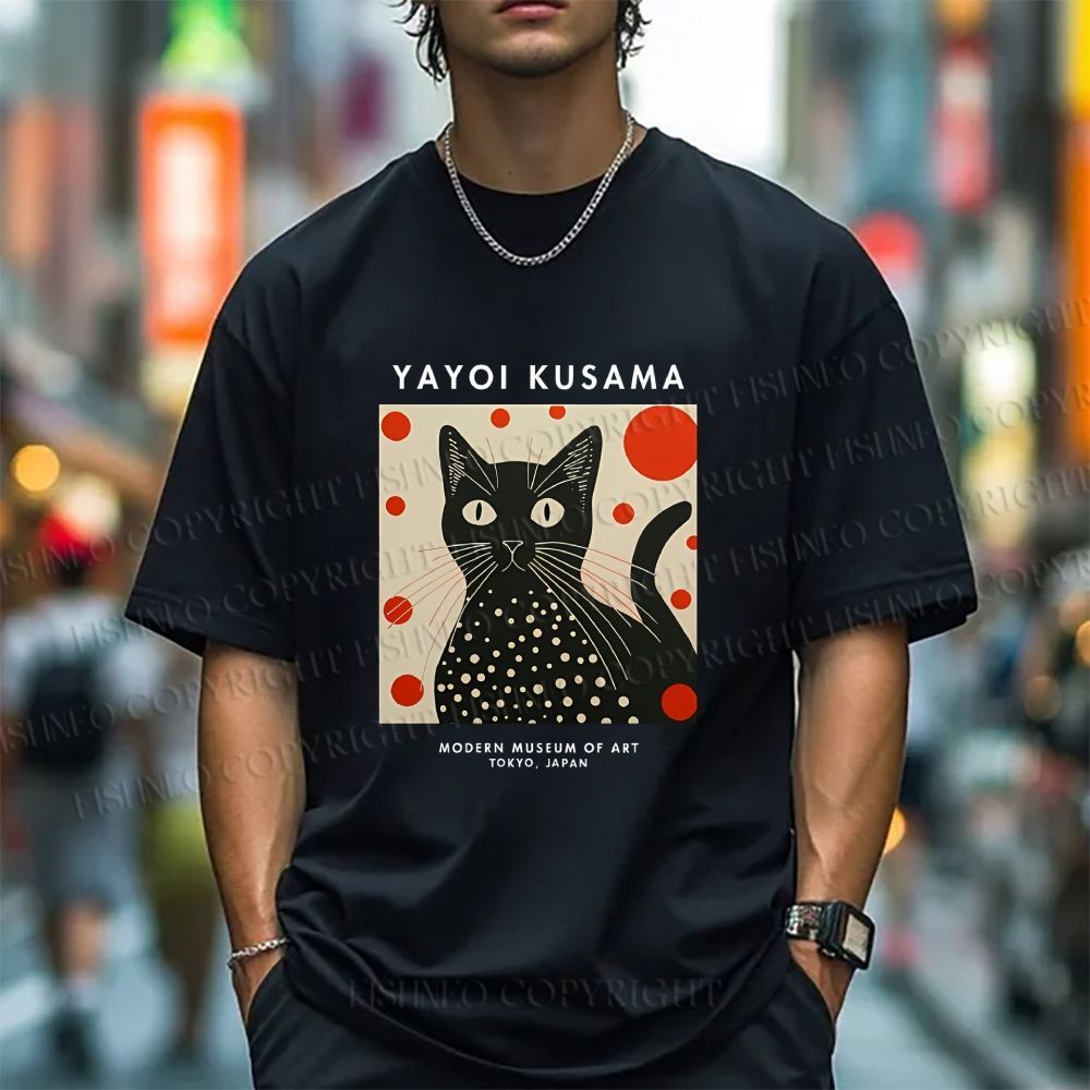 Unisex Yayoi Kusama Cat Printed Classic Cotton T-shirt