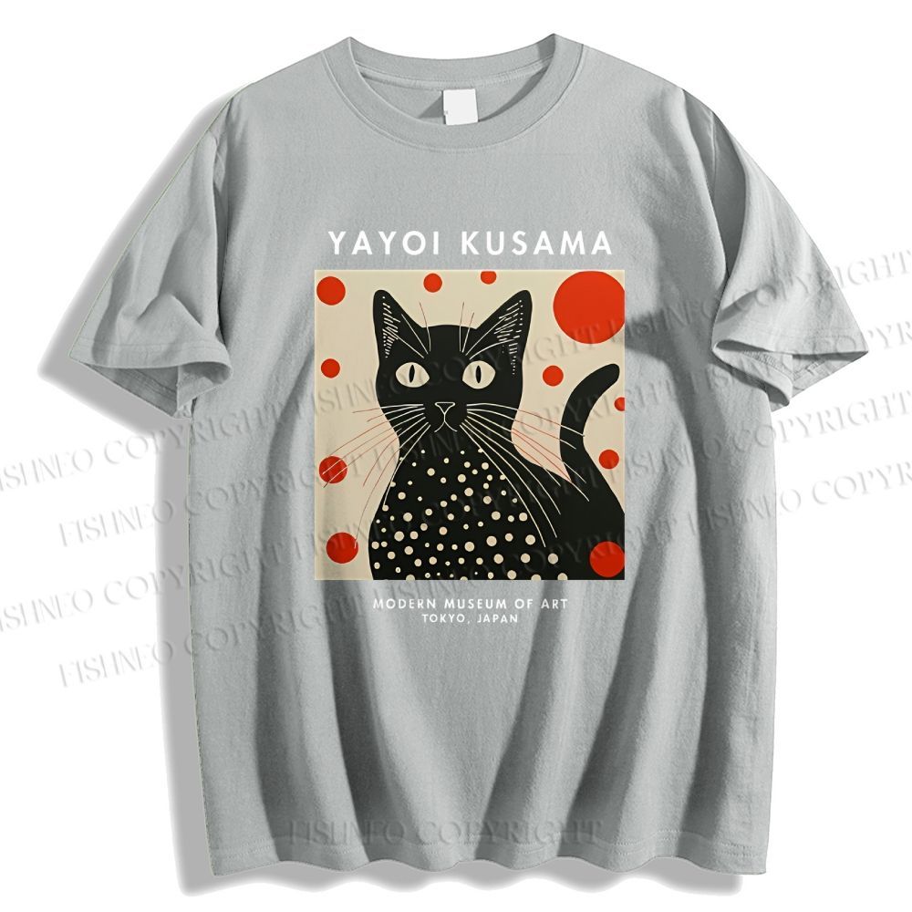 Unisex Yayoi Kusama Cat Printed Classic Cotton T-shirt