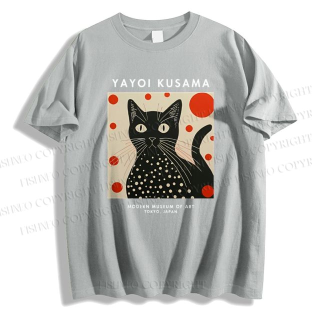 Unisex Yayoi Kusama Cat Printed Classic Cotton T-shirt