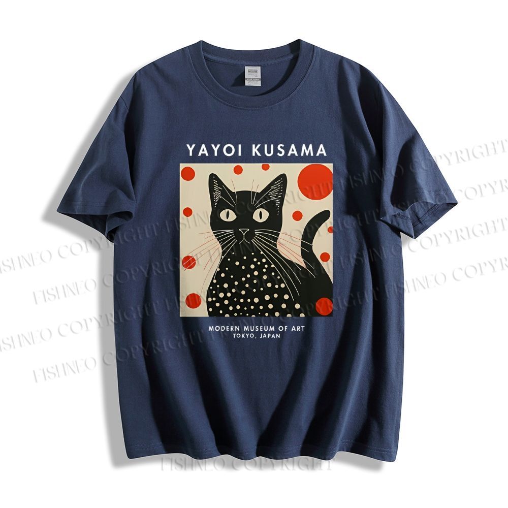 Unisex Yayoi Kusama Cat Printed Classic Cotton T-shirt