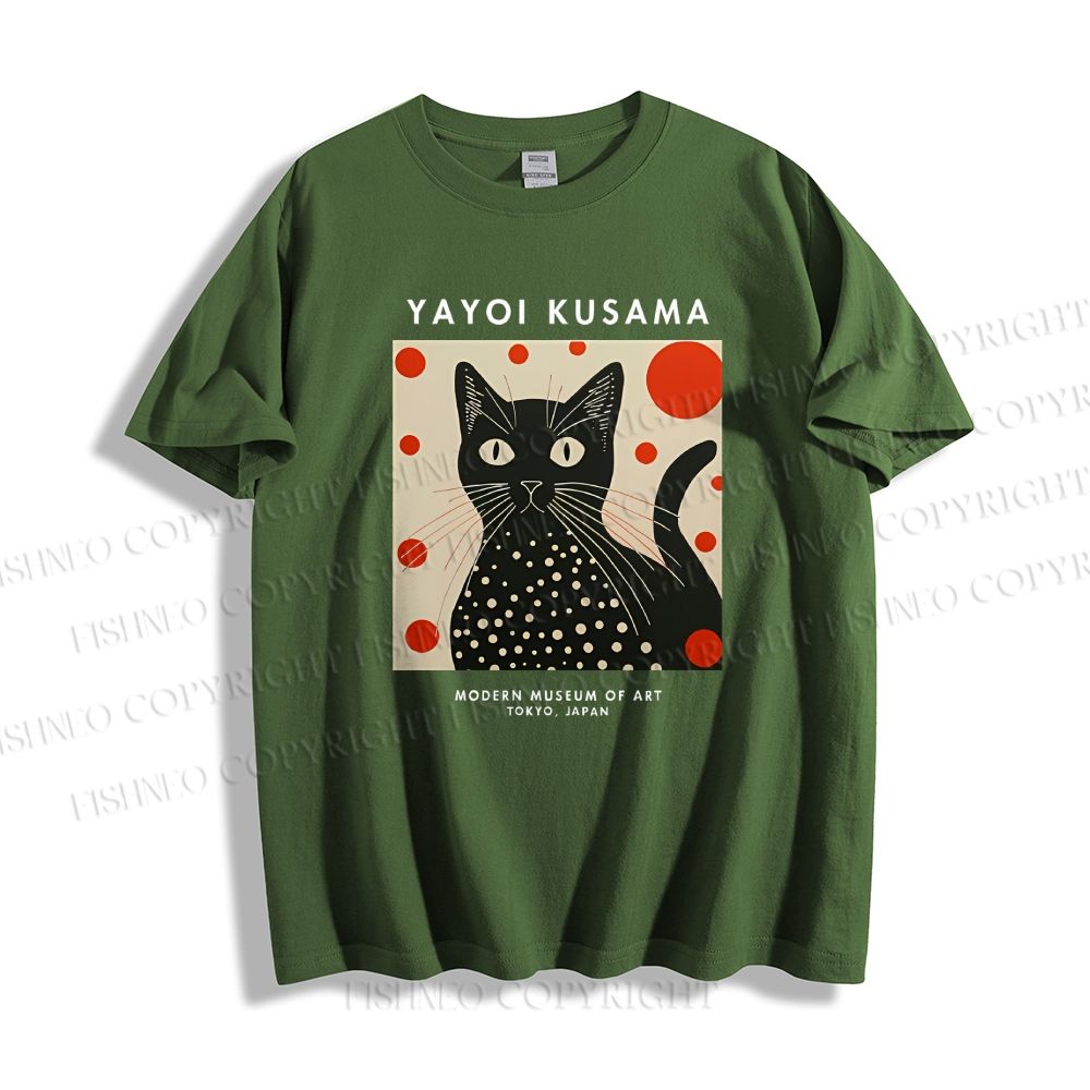 Unisex Yayoi Kusama Cat Printed Classic Cotton T-shirt