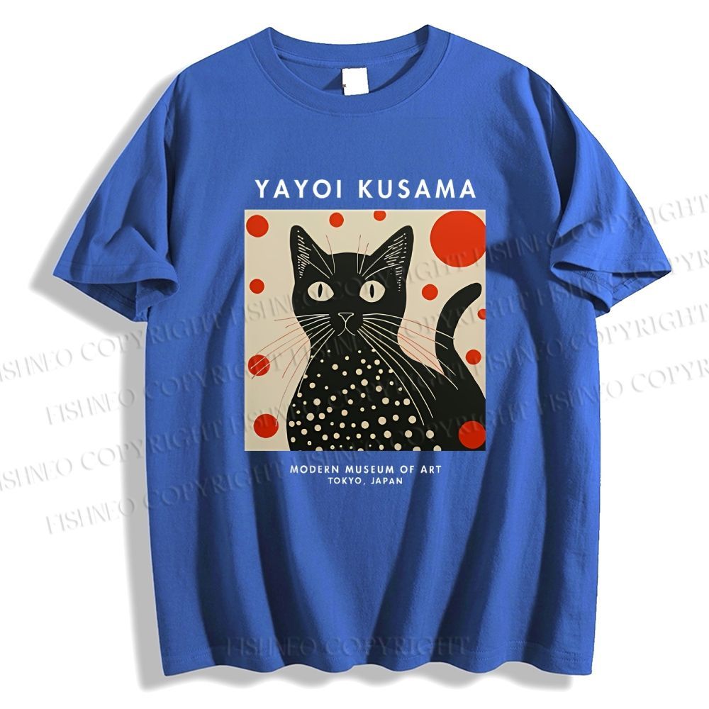 Unisex Yayoi Kusama Cat Printed Classic Cotton T-shirt