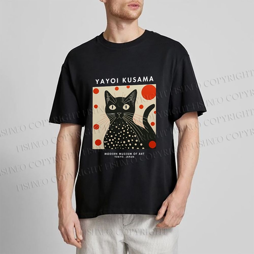 Unisex Yayoi Kusama Cat Printed Classic Cotton T-shirt