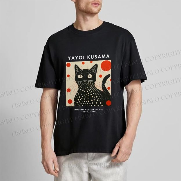 Unisex Yayoi Kusama Cat Printed Classic Cotton T-shirt
