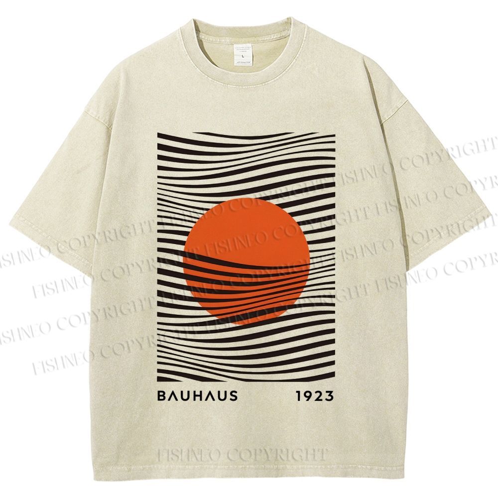 Unisex Geometric Waves Printed Washed Tee