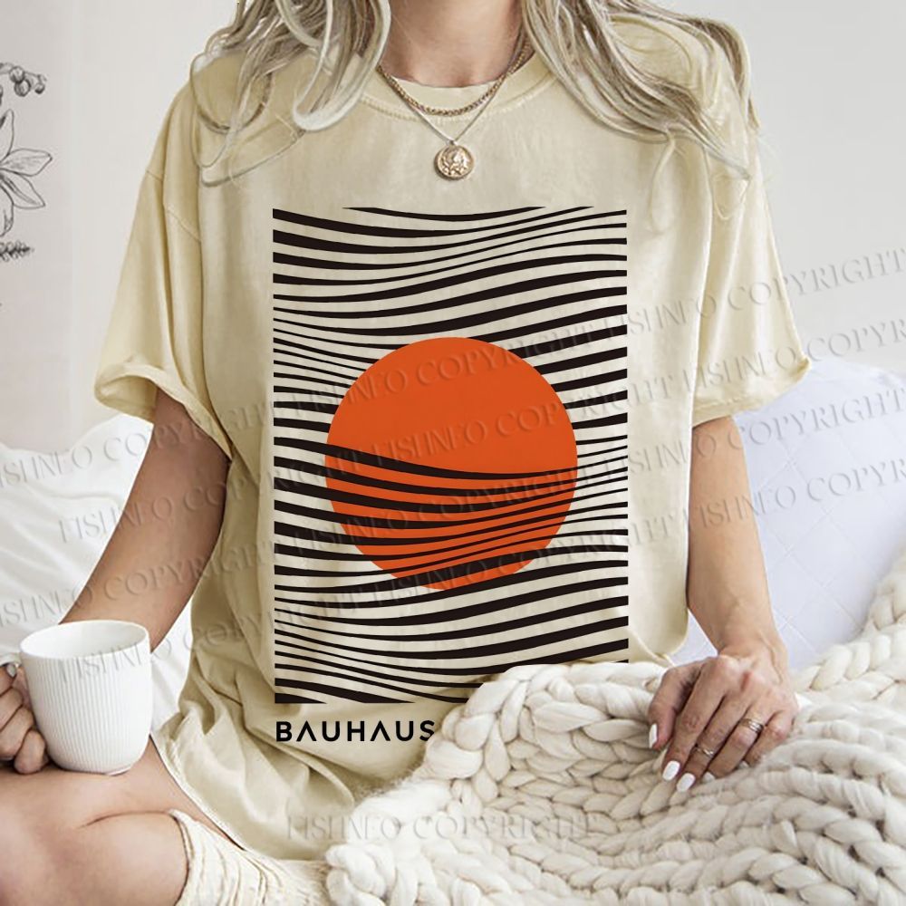 Unisex Geometric Waves Printed Washed Tee