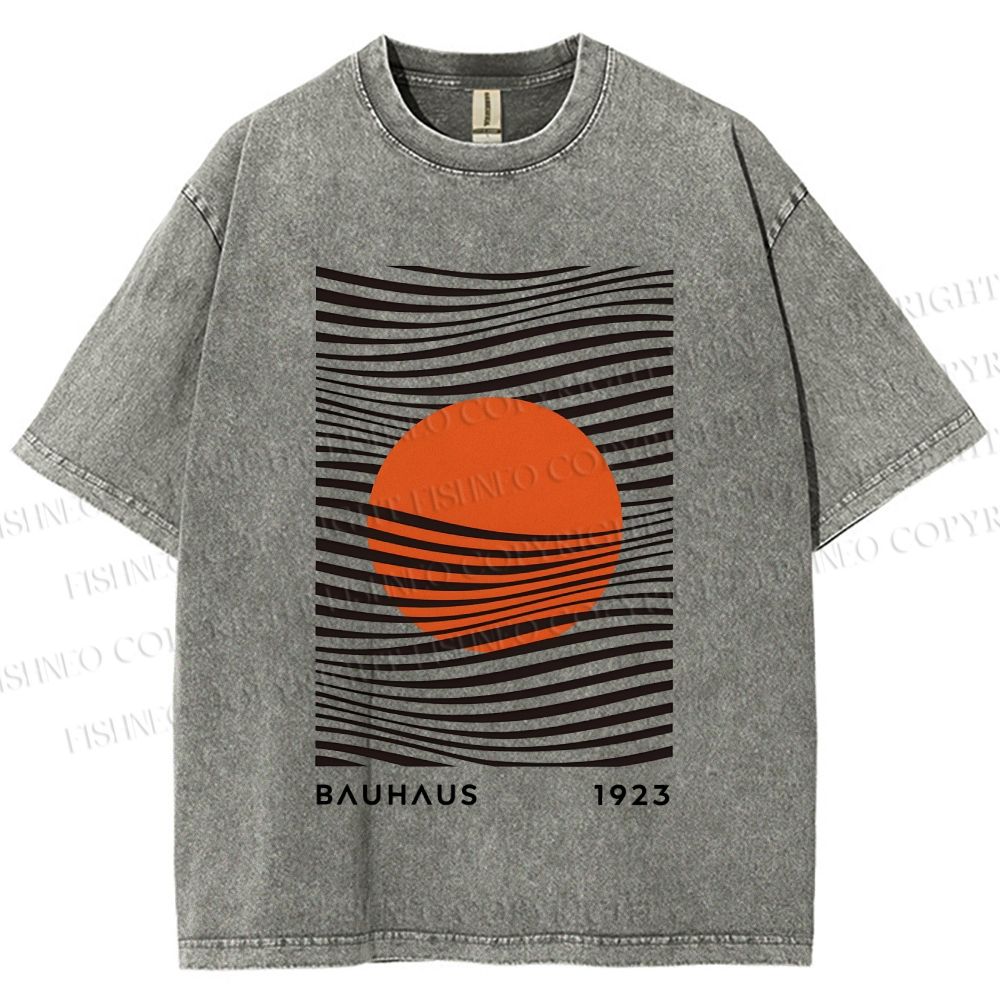 Unisex Geometric Waves Printed Washed Tee