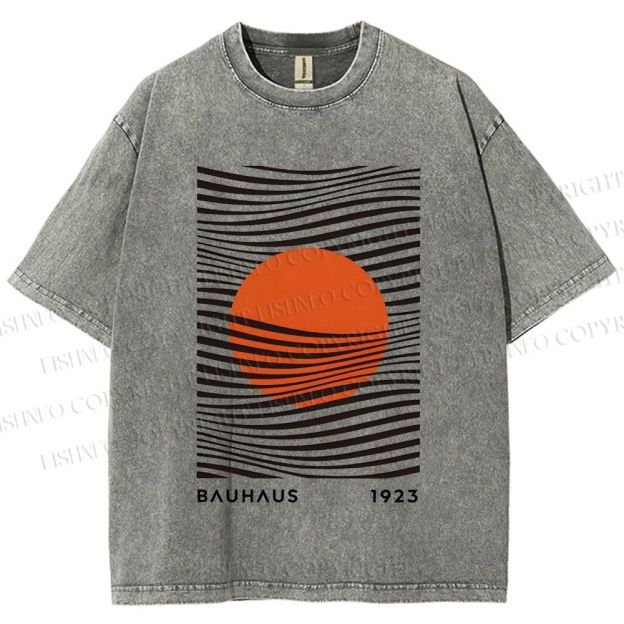 Unisex Geometric Waves Printed Washed Tee