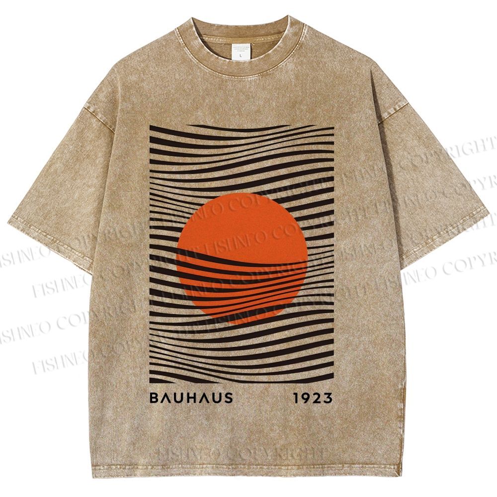 Unisex Geometric Waves Printed Washed Tee