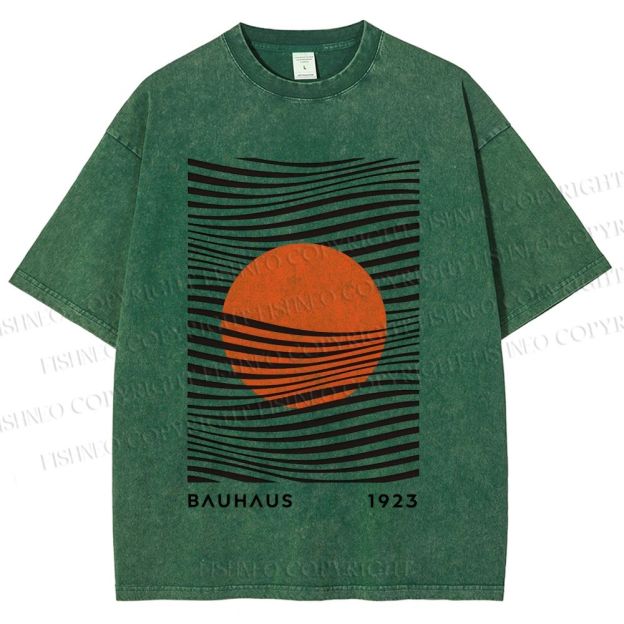 Unisex Geometric Waves Printed Washed Tee