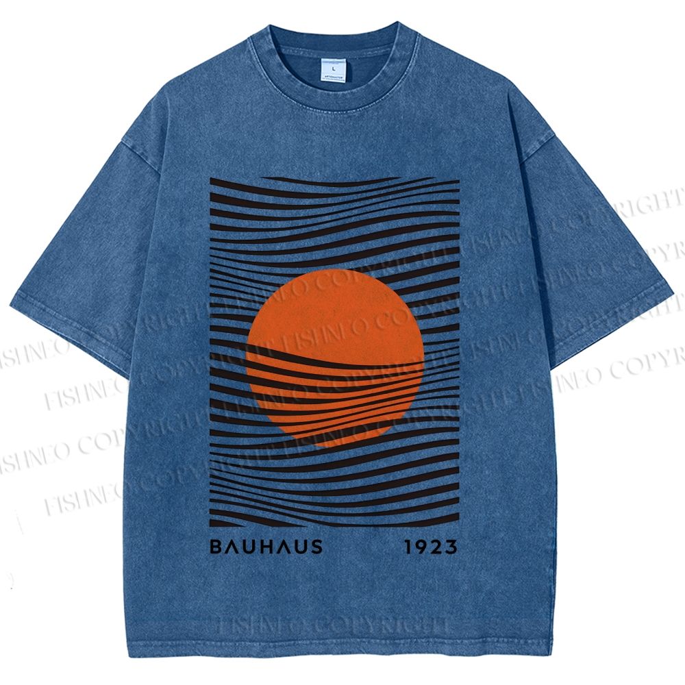 Unisex Geometric Waves Printed Washed Tee