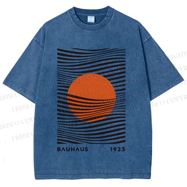 Unisex Geometric Waves Printed Washed Tee