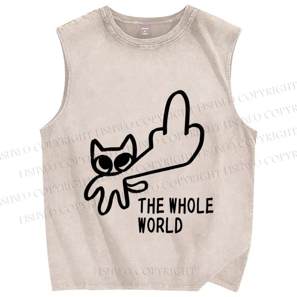 Unisex Cat Hate Whole World Printed Washed Tank Top