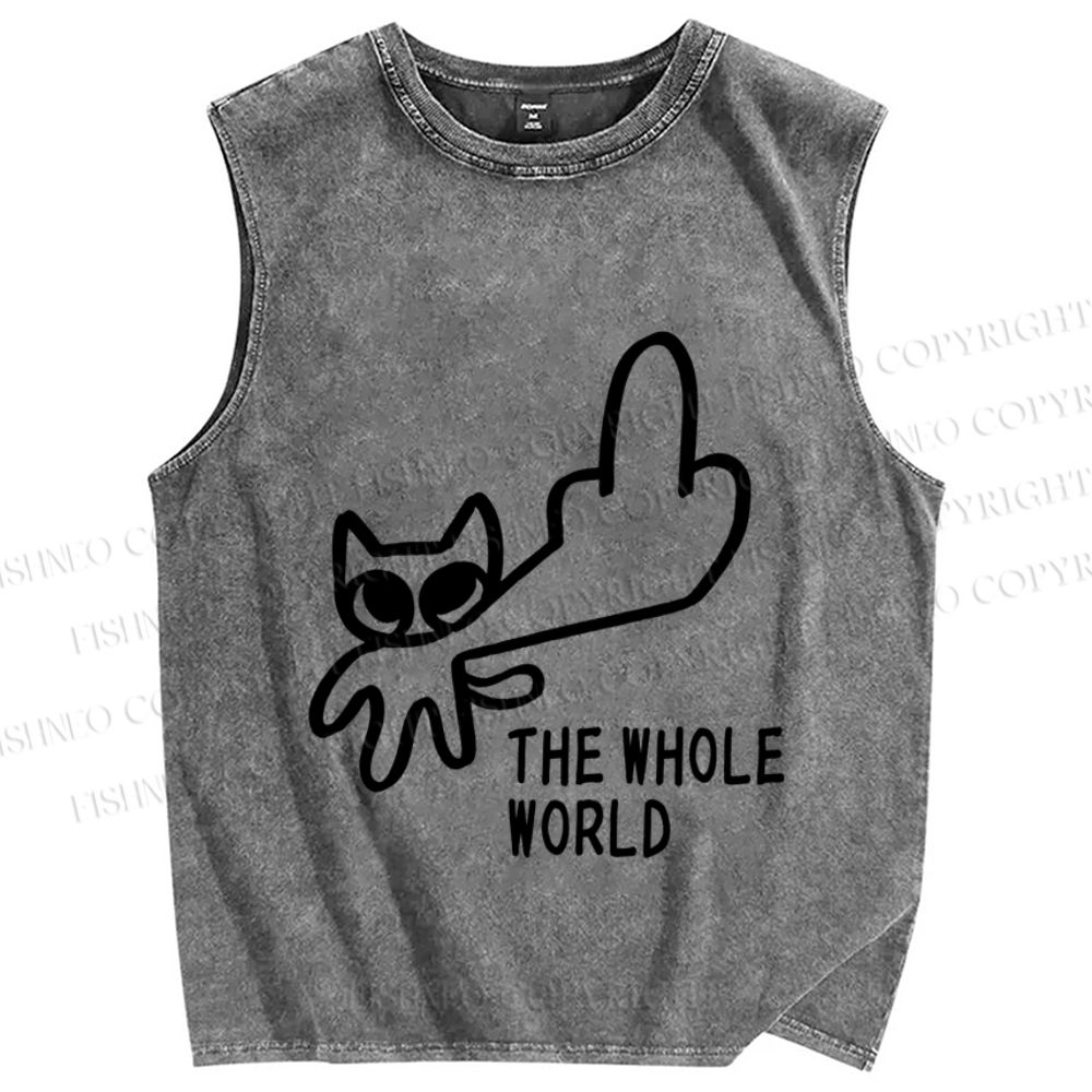 Unisex Cat Hate Whole World Printed Washed Tank Top