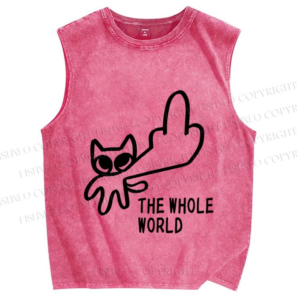 Unisex Cat Hate Whole World Printed Washed Tank Top