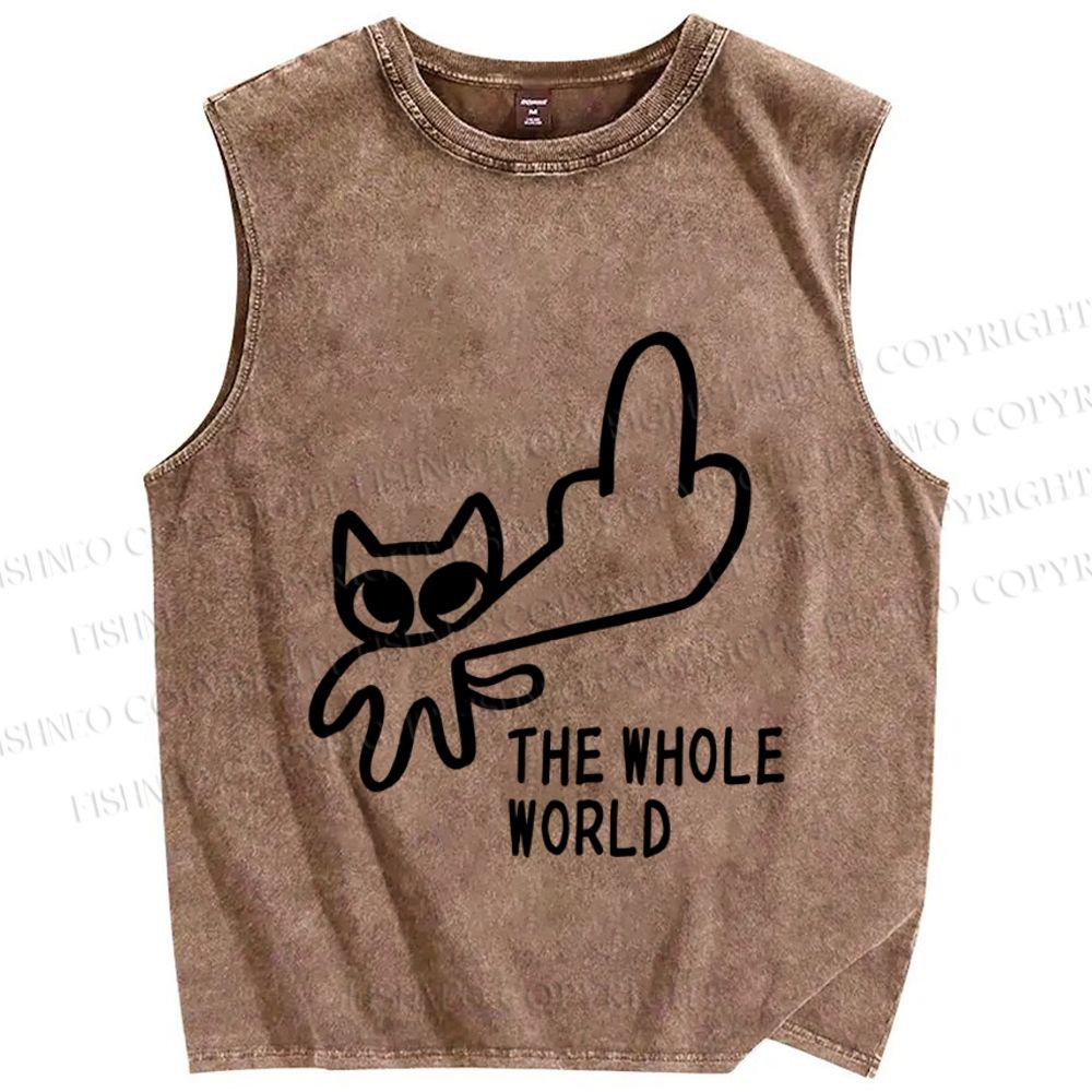 Unisex Cat Hate Whole World Printed Washed Tank Top