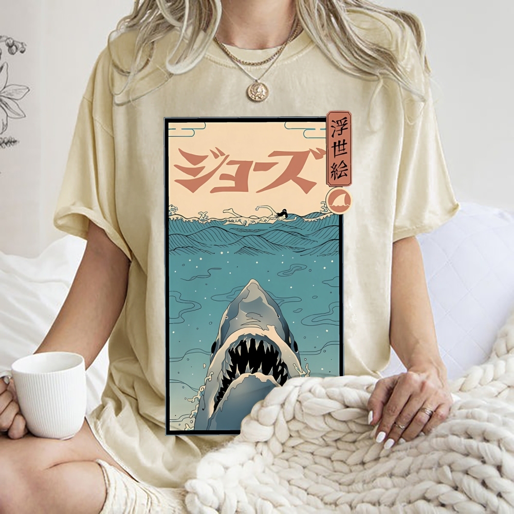 Ukiyoe Shark Jaws Vintage Wash Japanese Design T-Shirt