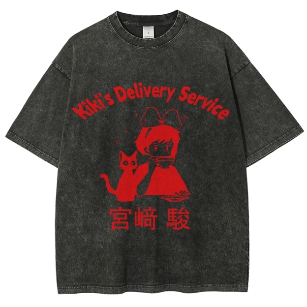 Ghibli Kiki's Delivery Service Totoro Anime Vintage Wash Japanese Design T-Shirt