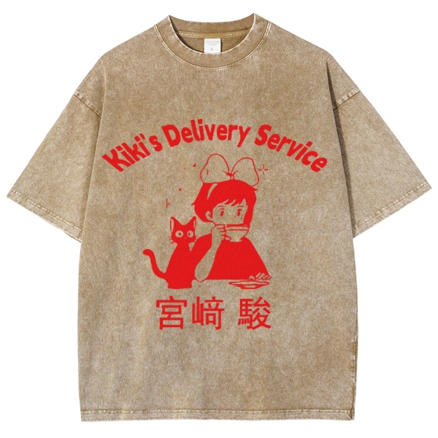 Ghibli Kiki's Delivery Service Totoro Anime Vintage Wash Japanese Design T-Shirt