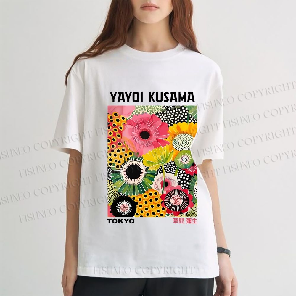 Unisex Flowers Yayoi Kusama Classic Cotton T-shirt