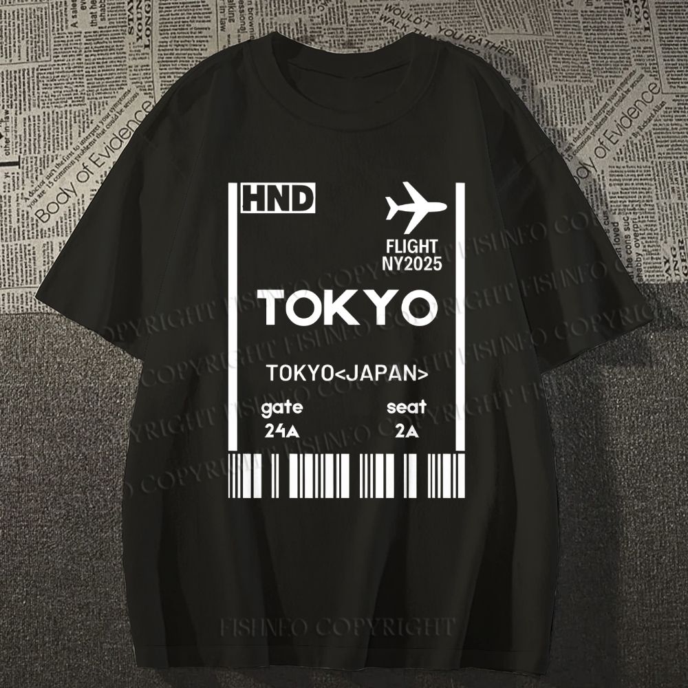 Unisex Tokyo Boarding Card Vintage Classic Cotton T-shirt